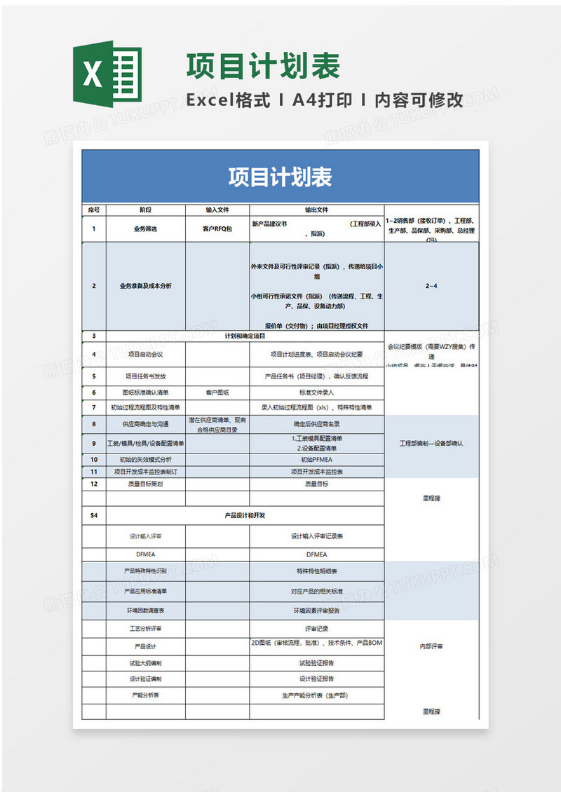 项目计划表excel模板