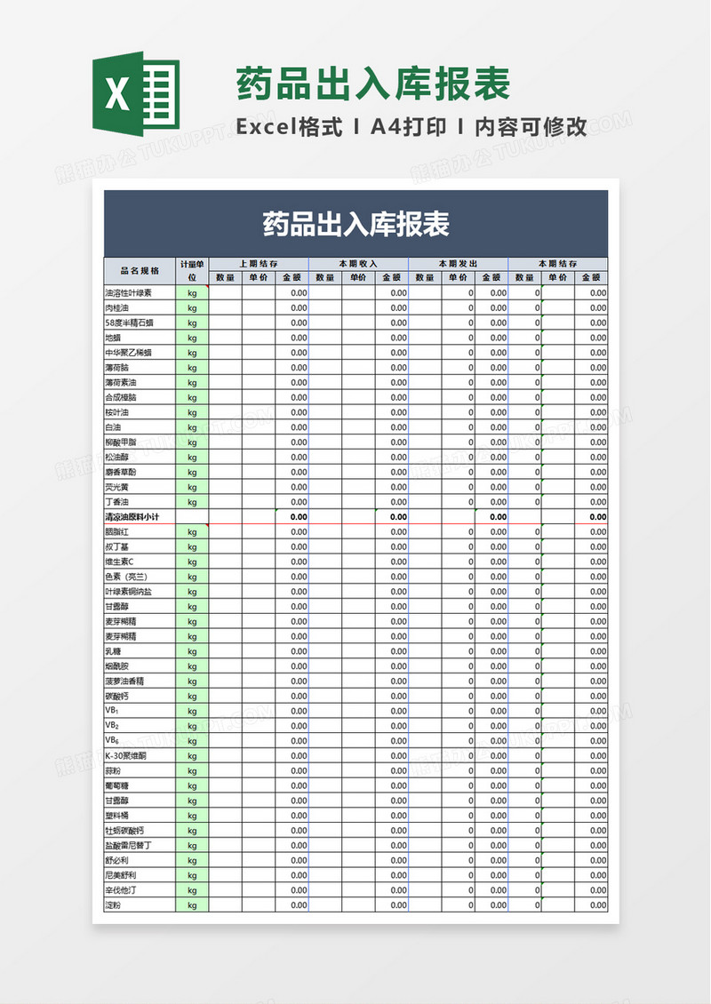 药品出入库报表excel模板