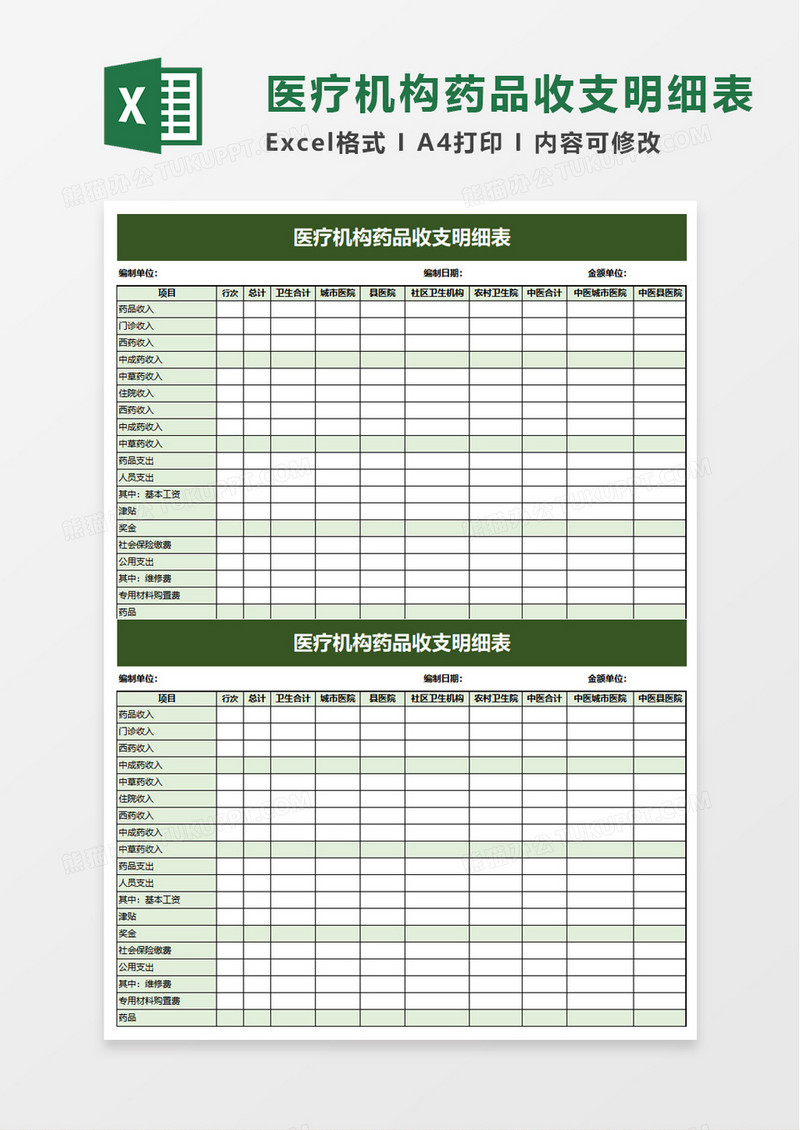 通用医疗机构药品收支明细表excel模板