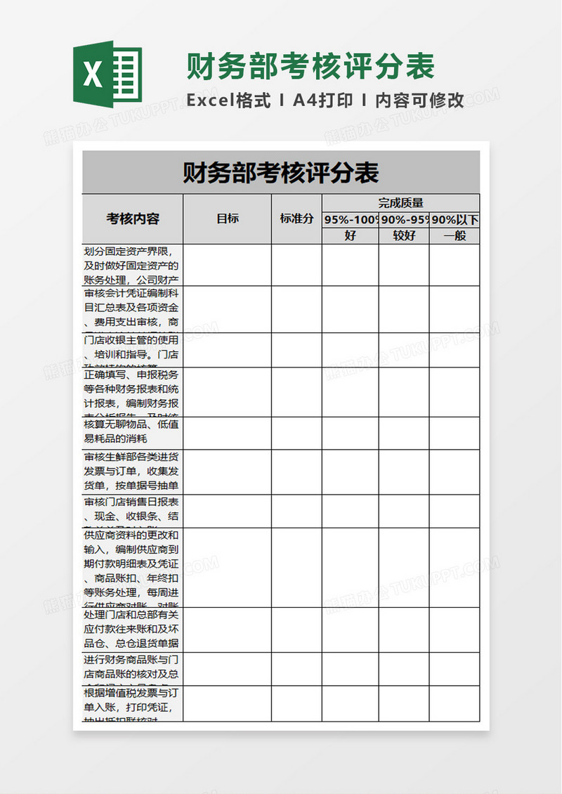 通用财务部考核评分表excel模板