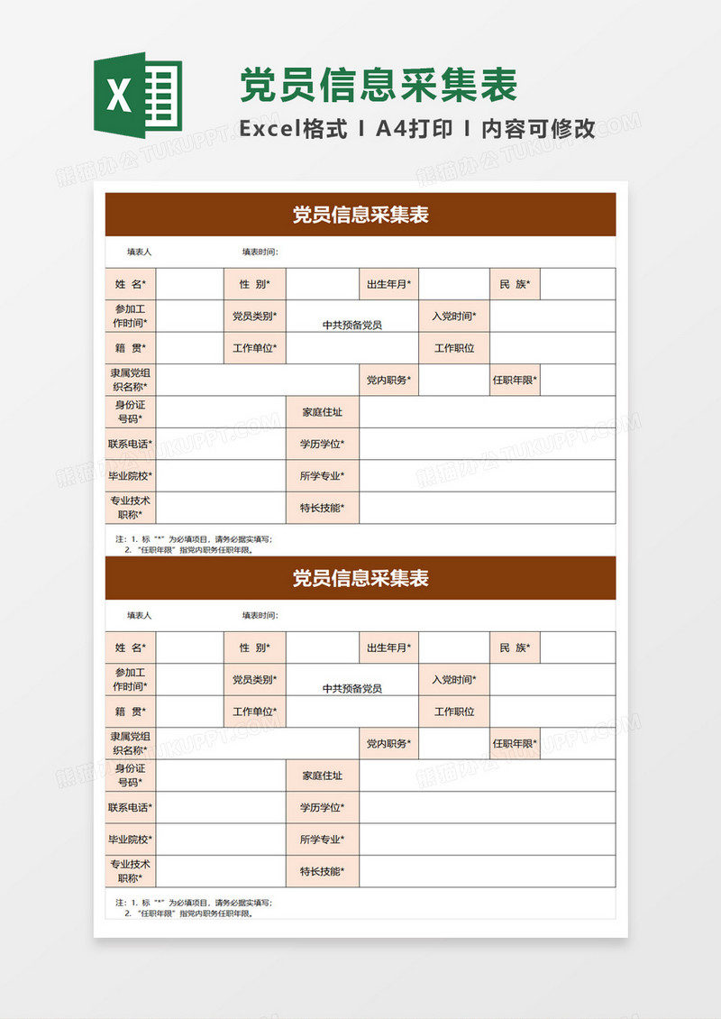 实用党员信息采集表excel模板