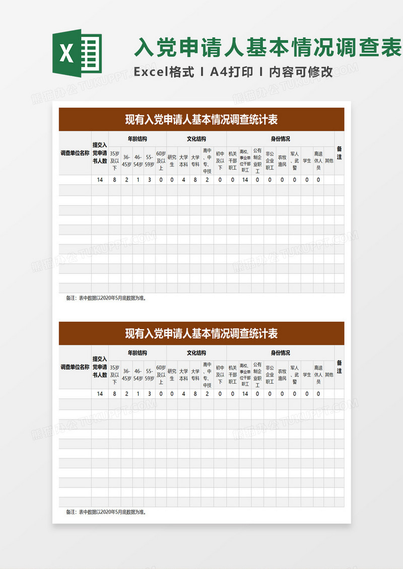 现有入党申请人基本情况调查统计表excel模板