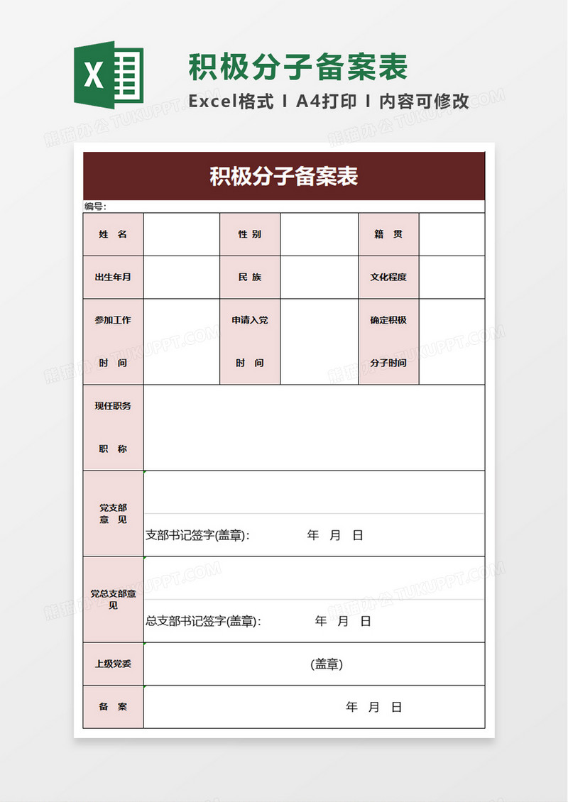 积极分子备案表excel模板