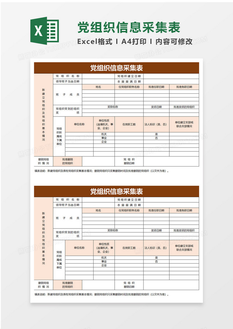 党组织信息采集表excel模板