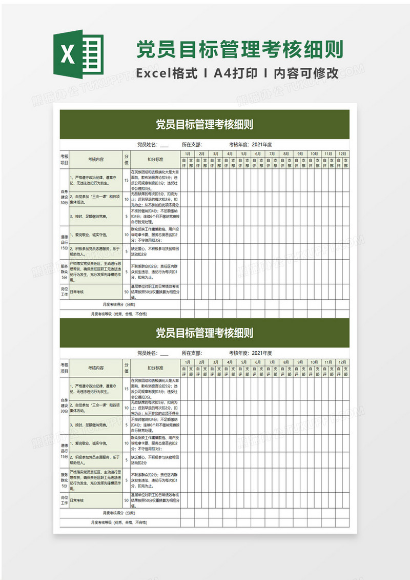 党员目标管理考核细则excel模板