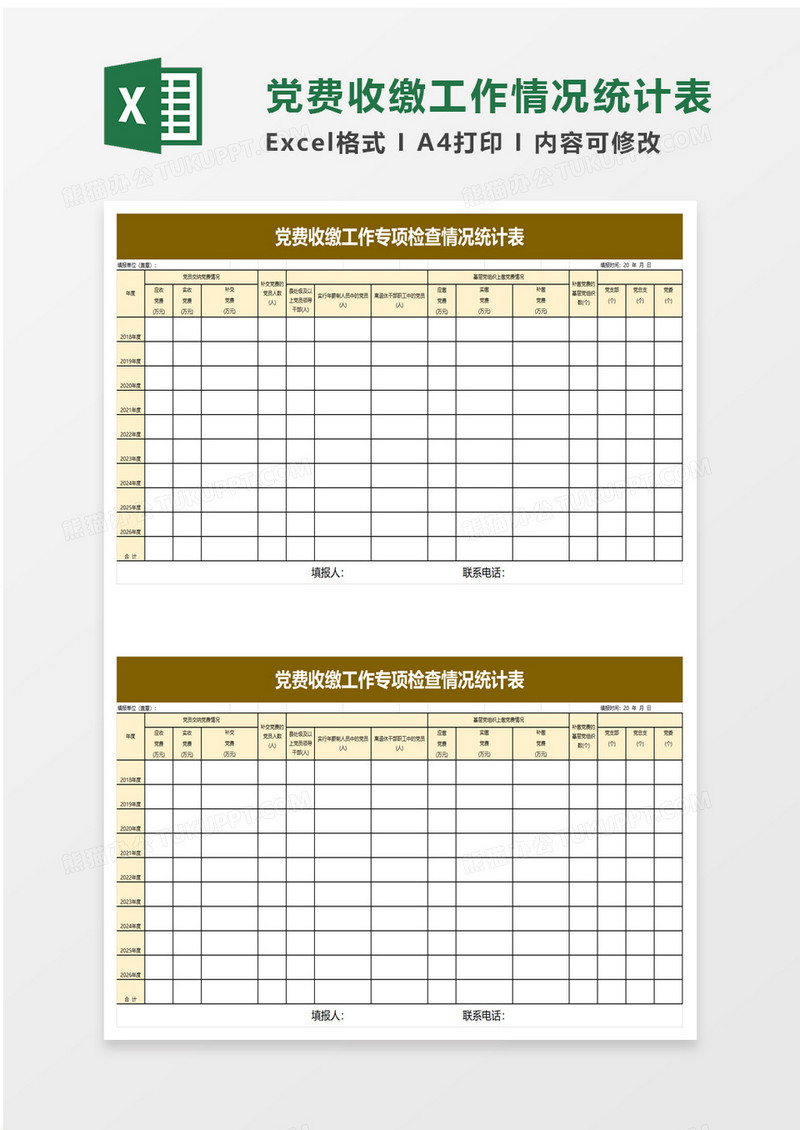 党费收缴工作专项检查情况统计表excel模板