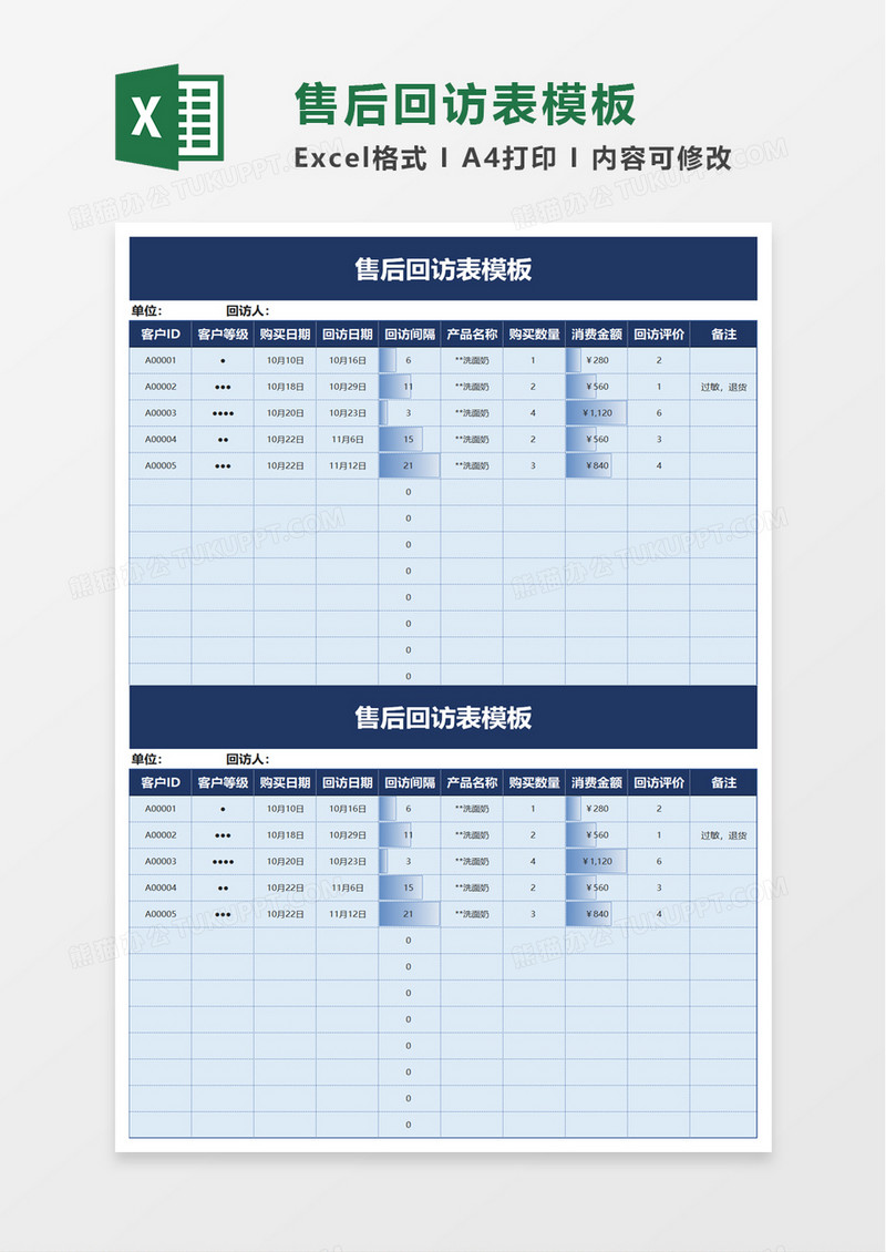 售后回访表模板excel模板