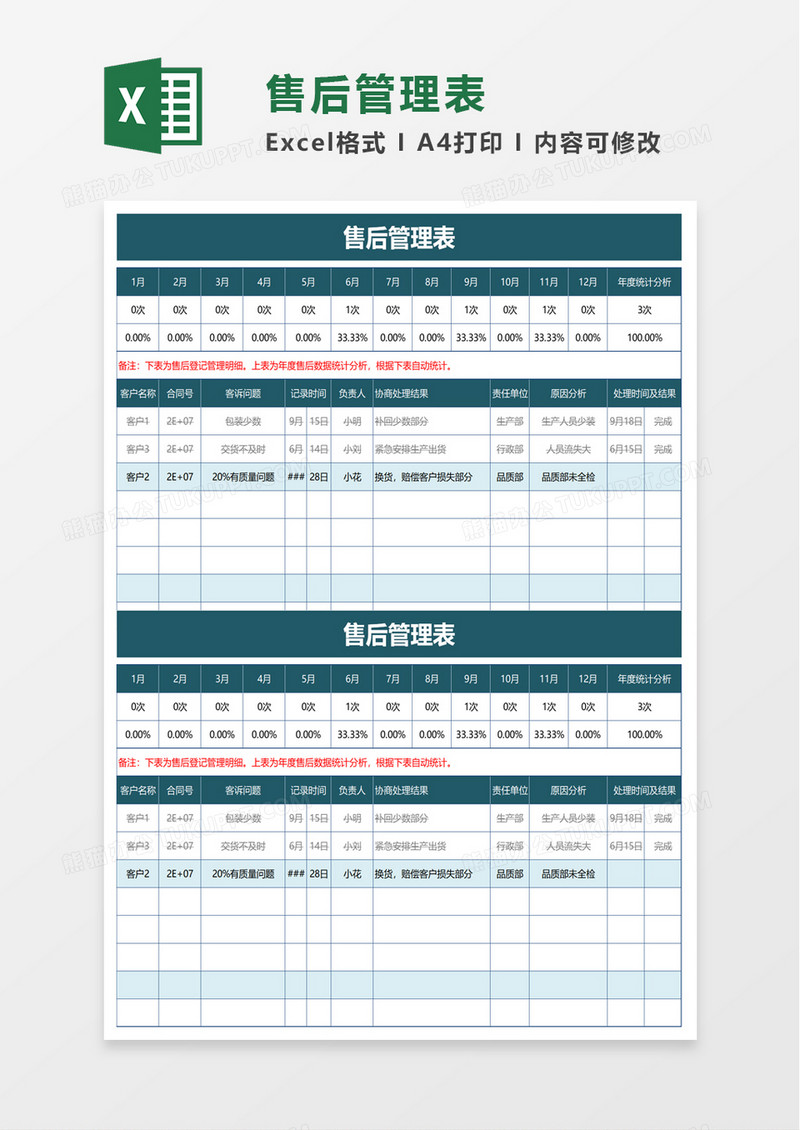 简洁实用售后管理表excel模板