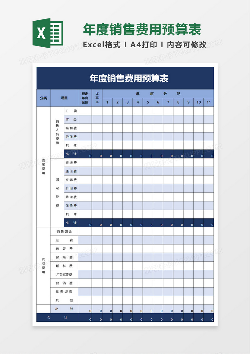 简洁年度销售费用预算表excel模板