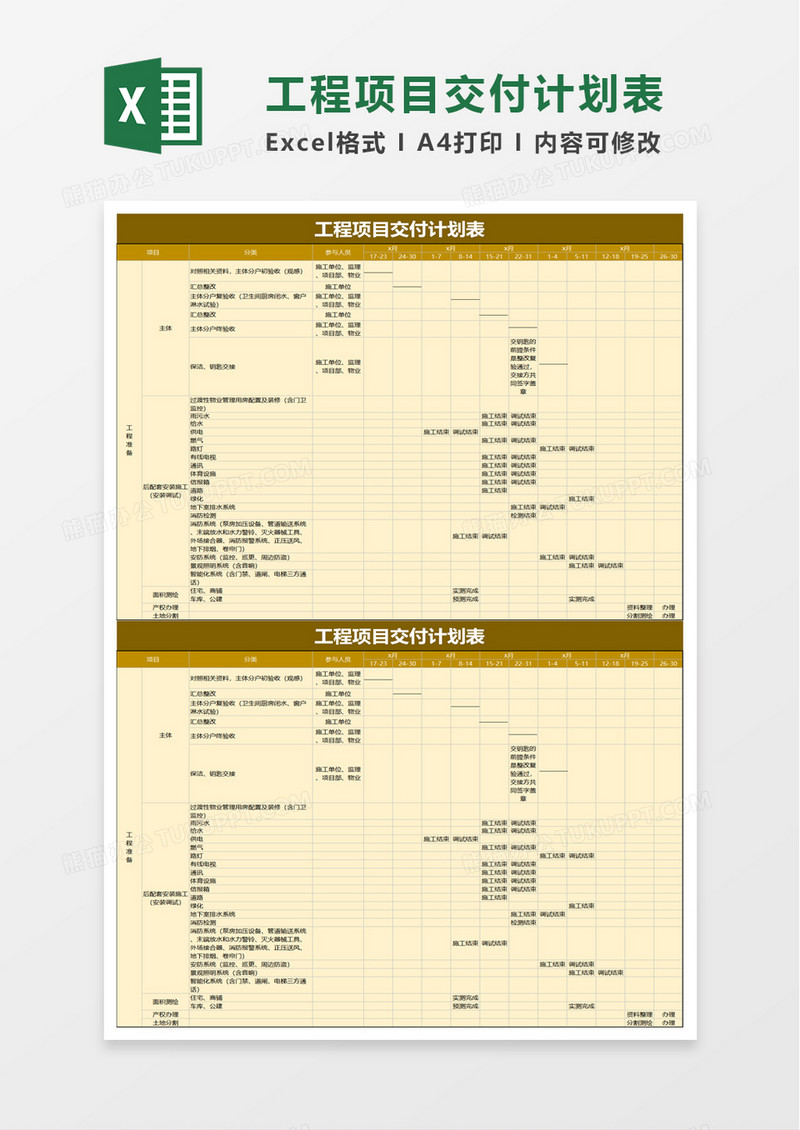 工程项目交付计划表excel模板
