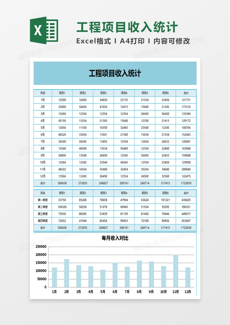 工程项目收入统计excel模板