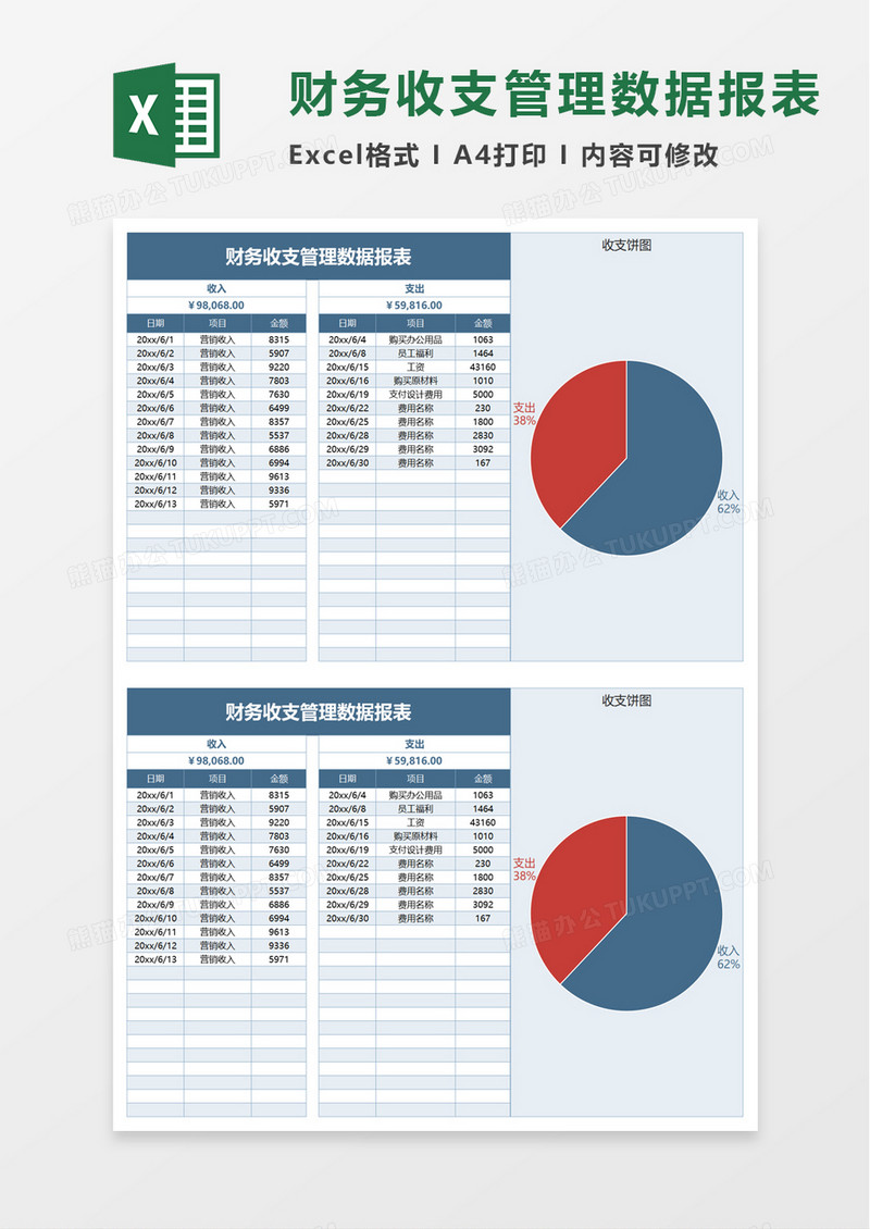 财务收支管理数据报表excel模板