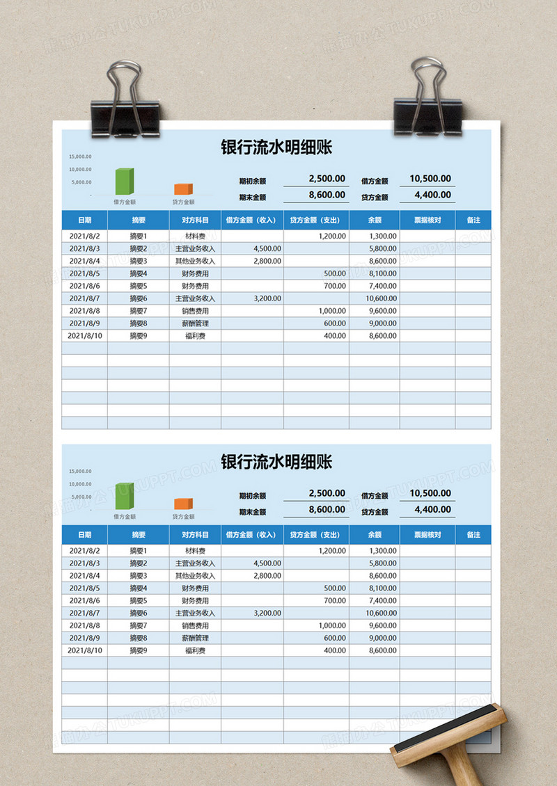 银行流水明细账excel模板