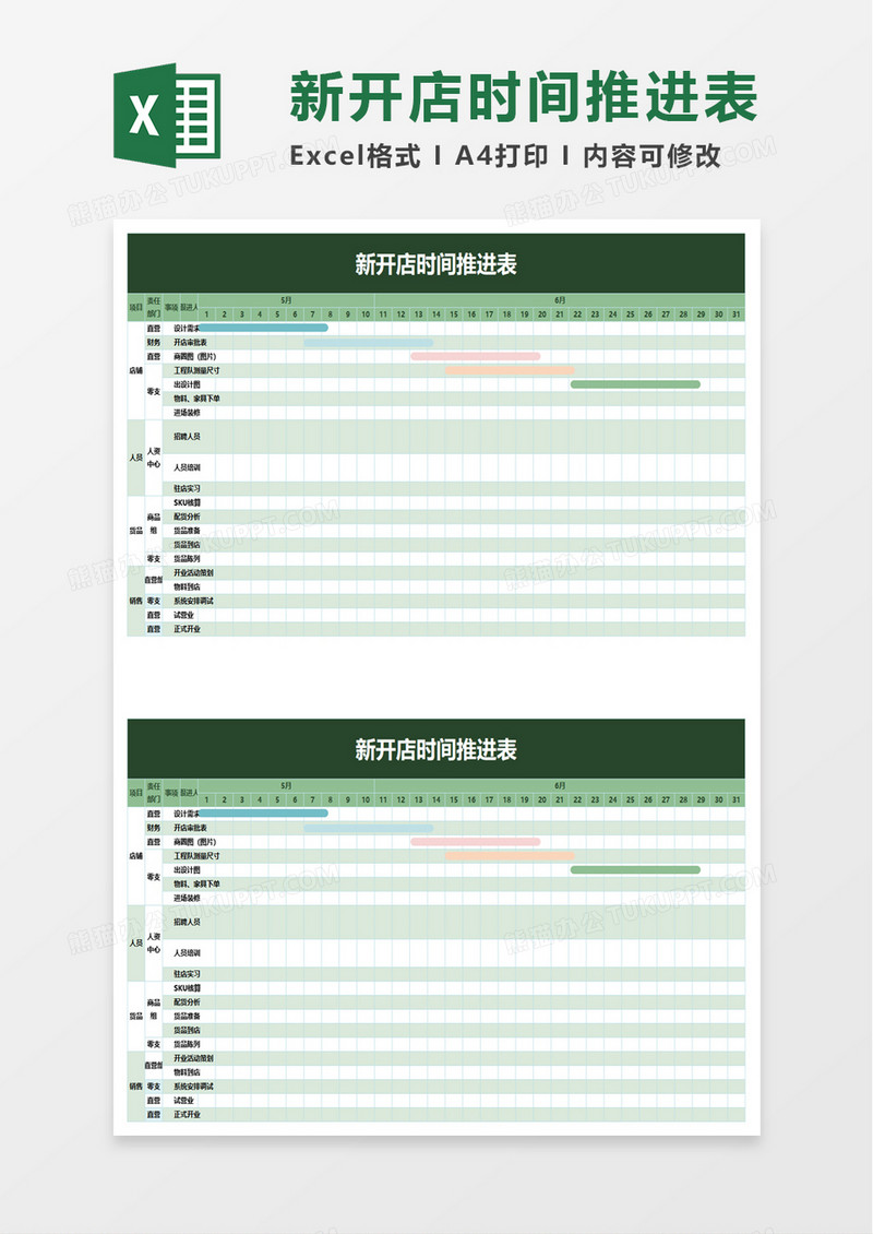 新开店时间推进表excel模板