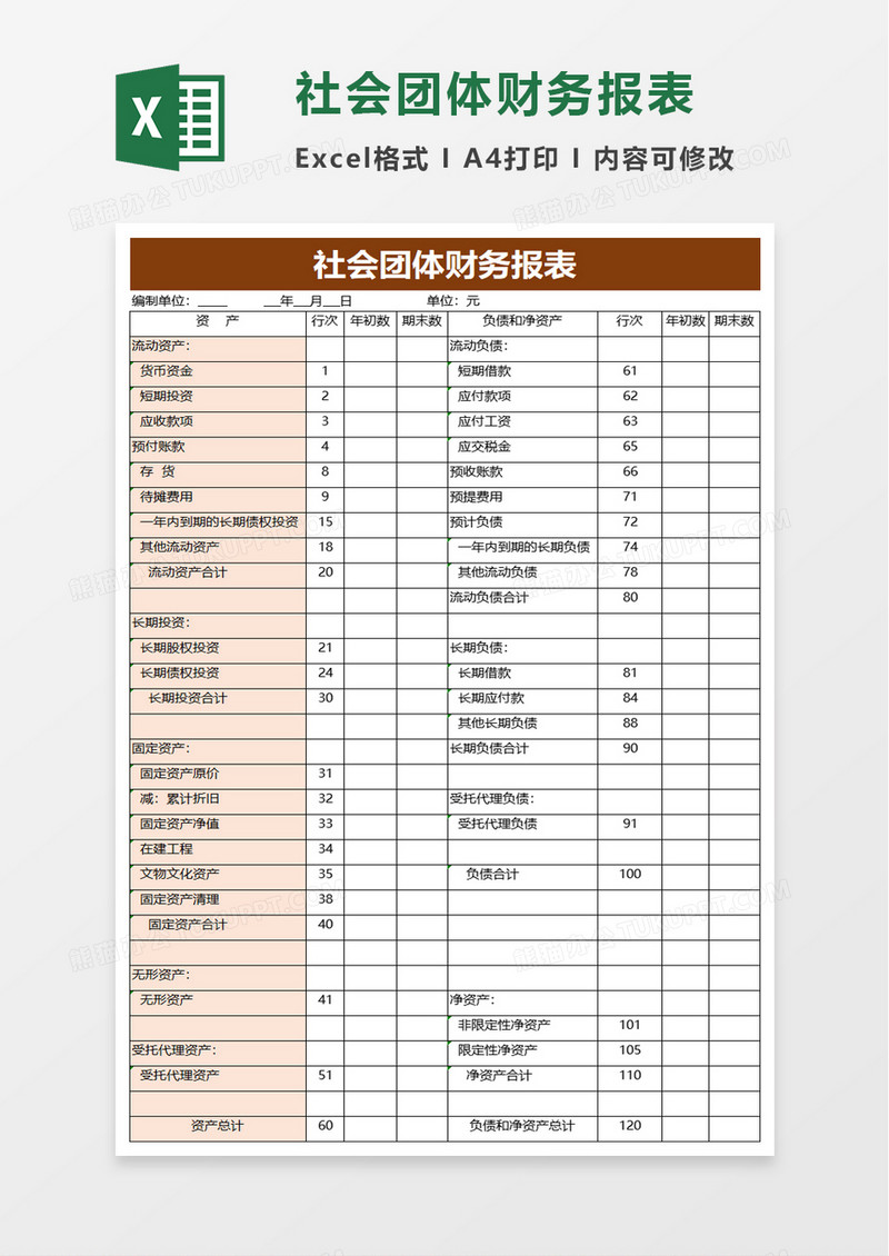 社会团体财务报表excel模板