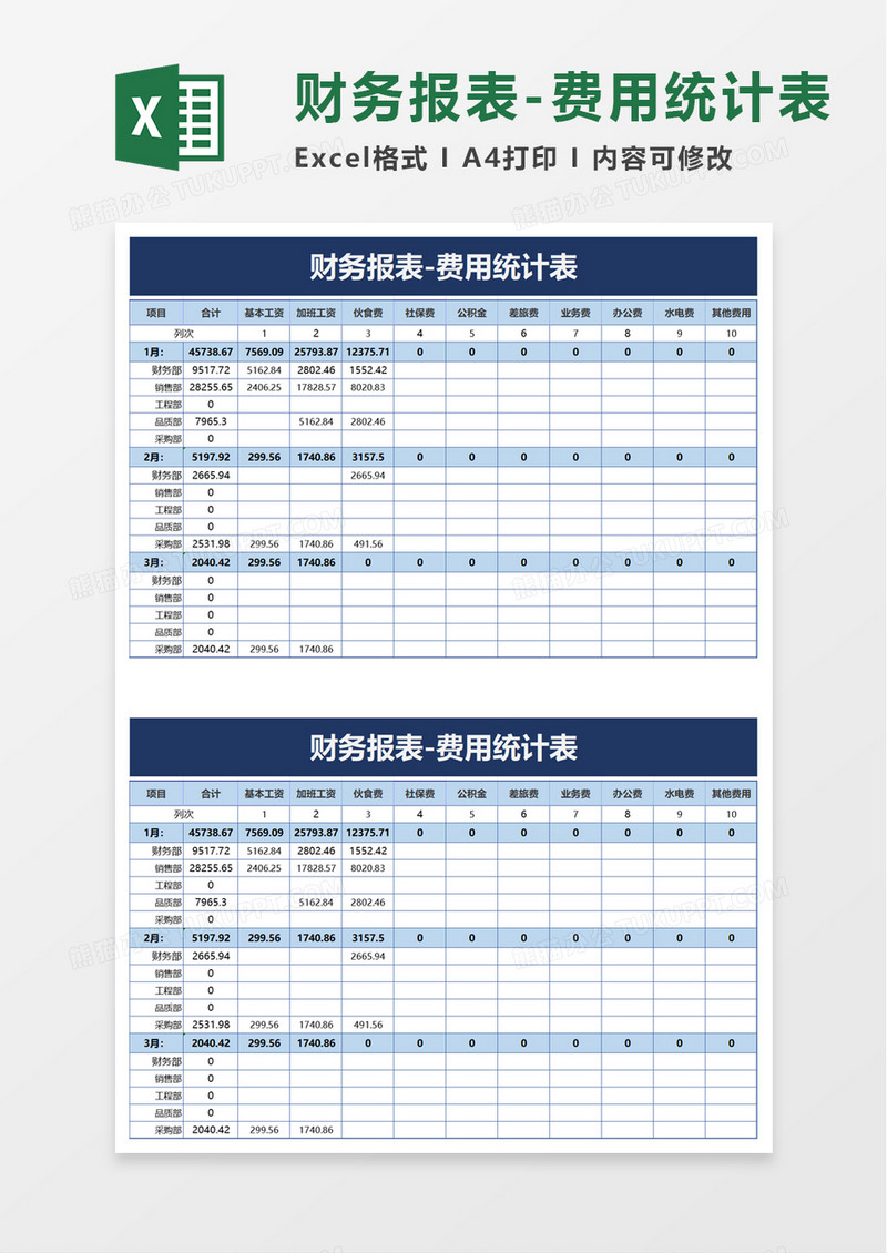 财务报表费用统计表excel模板