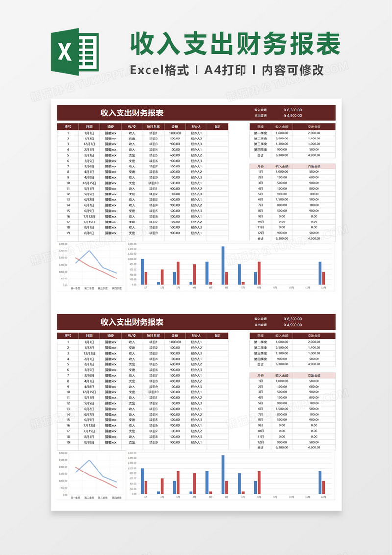 简单收入支出财务报表excel模板