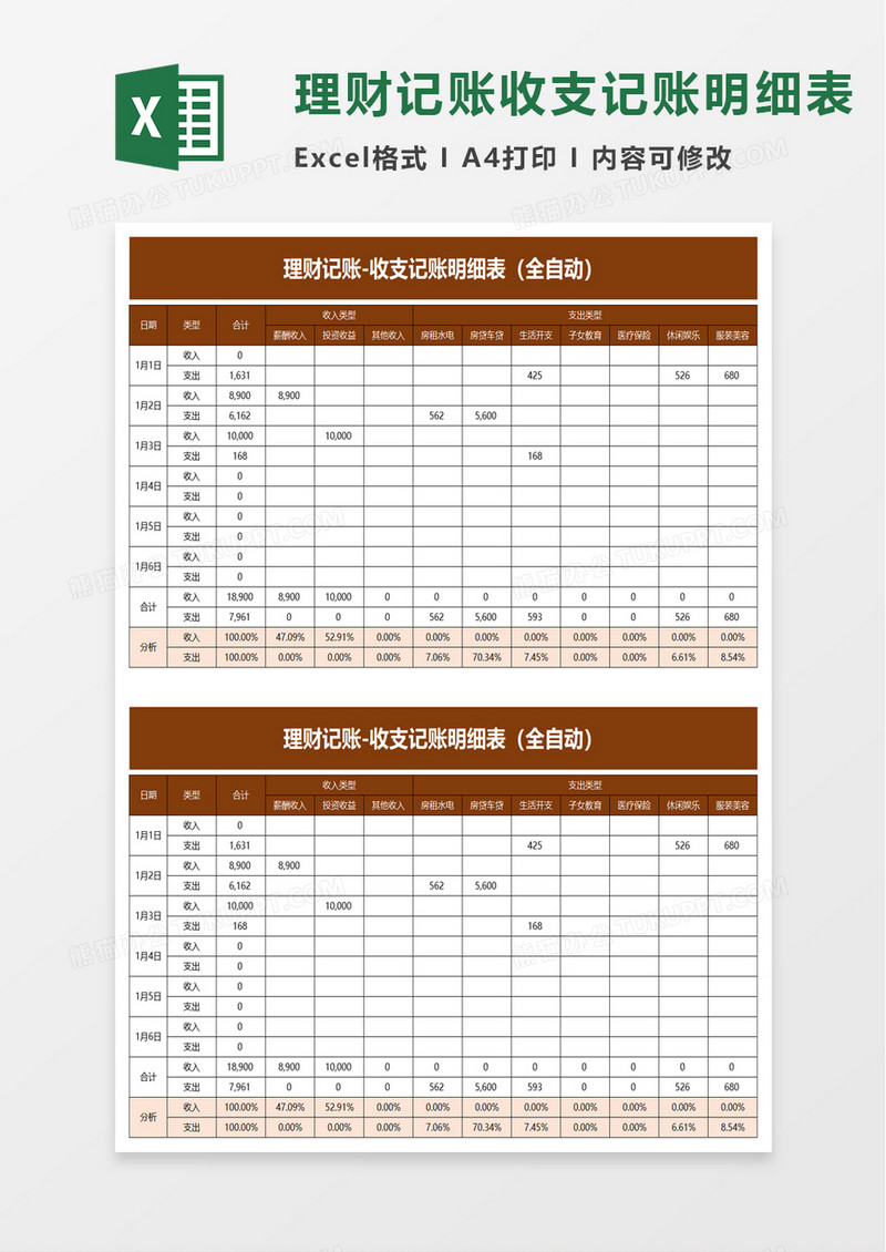 理财记账收支记账明细表excel模板