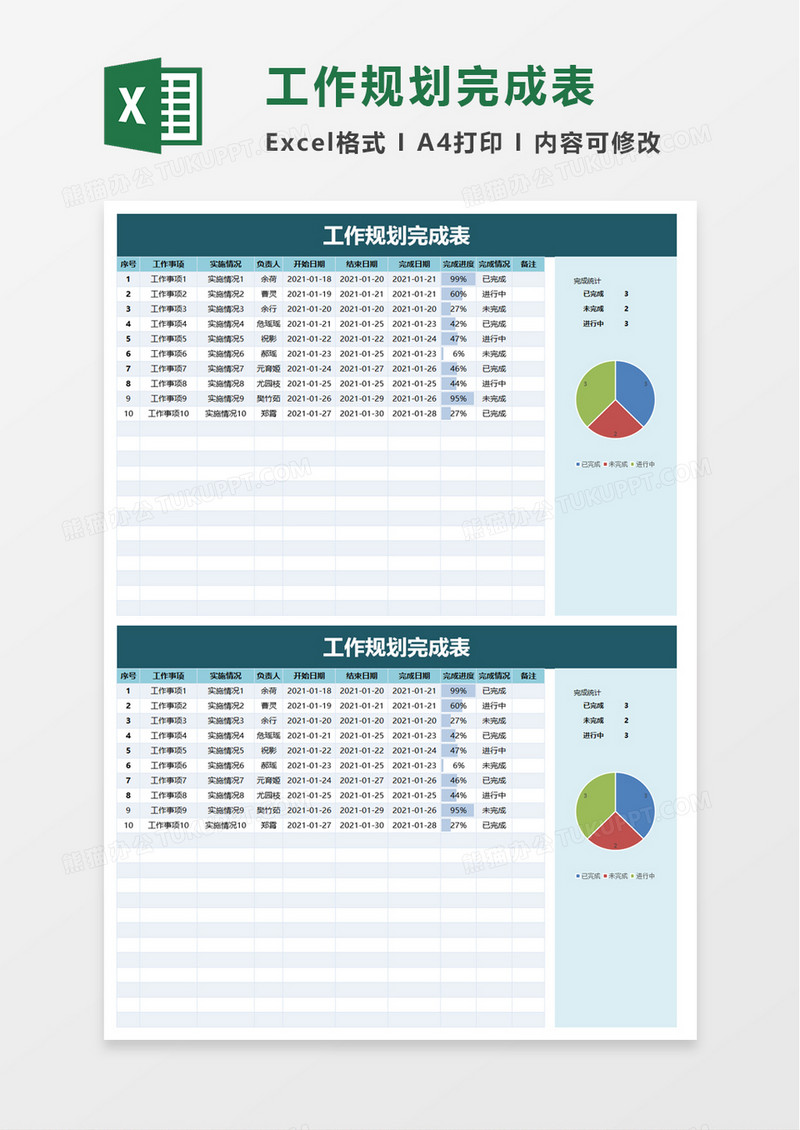 工作规划完成表excel模板