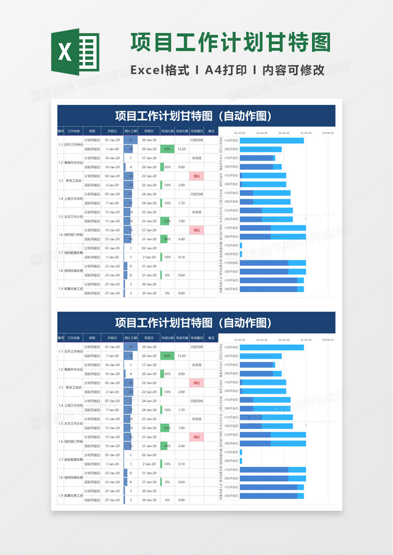 简单项目工作计划甘特图word模板