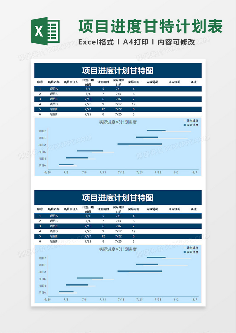 项目进度甘特计划表excel模板