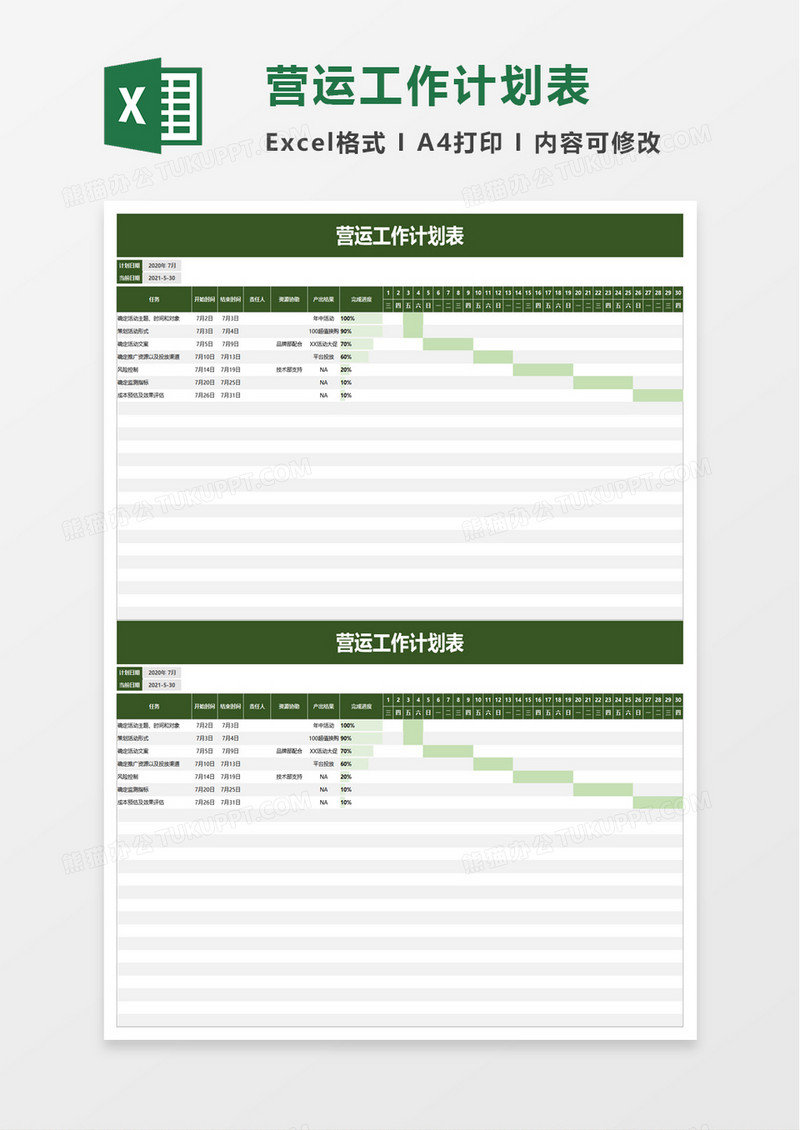 营运工作计划表excel模板