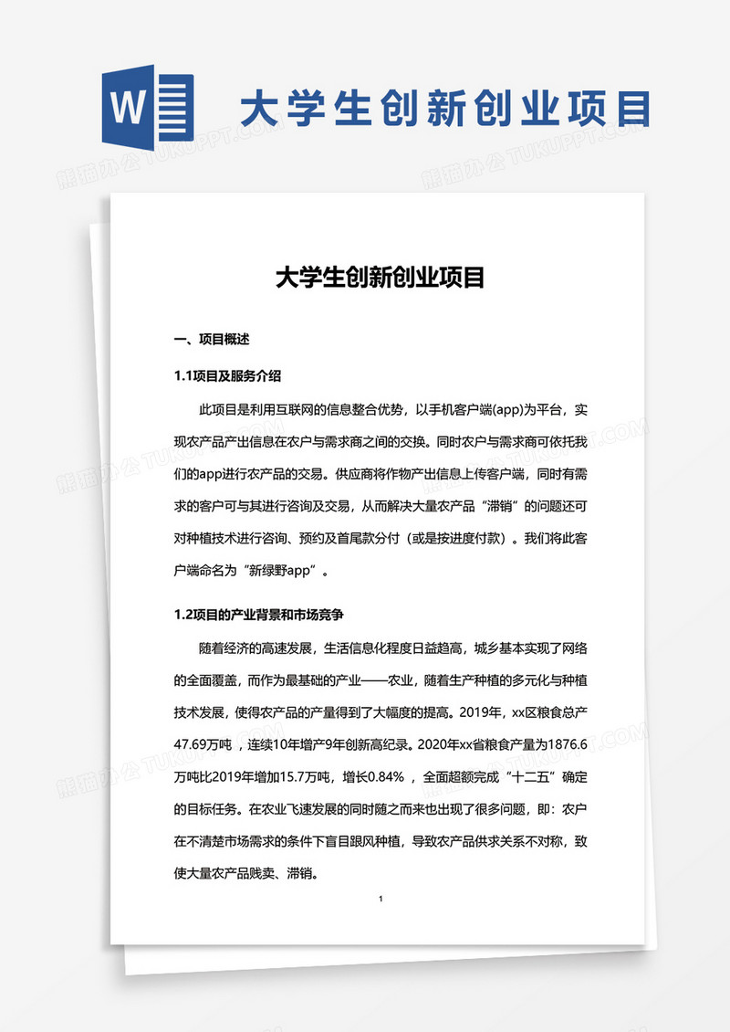 大学生创新创业项目word模板