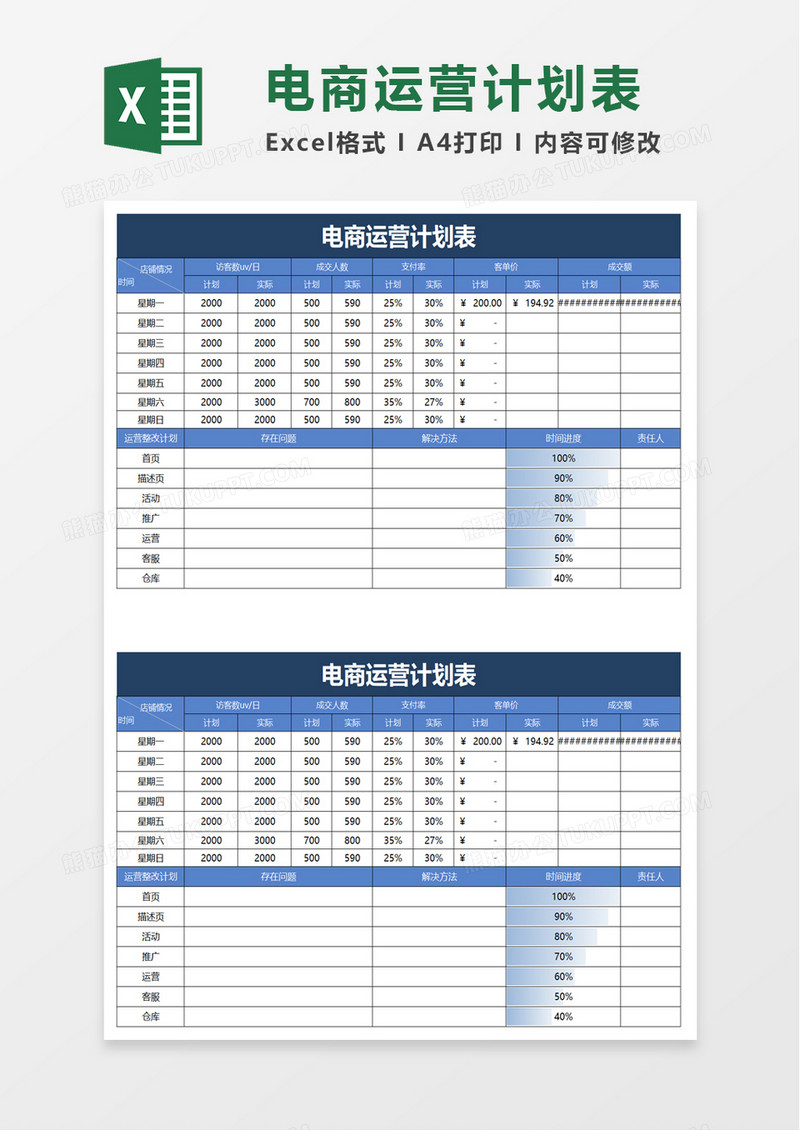 简洁电商运营计划表excel模板