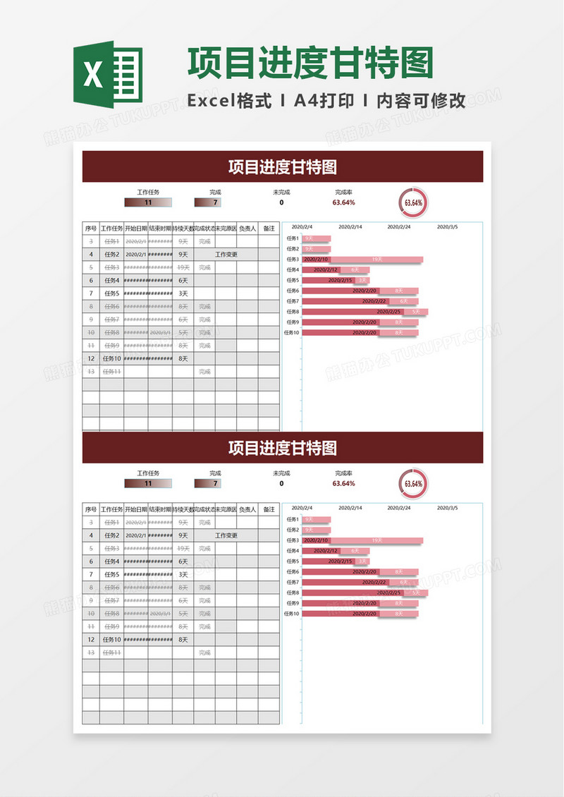 简单实用项目进度甘特图excel模板