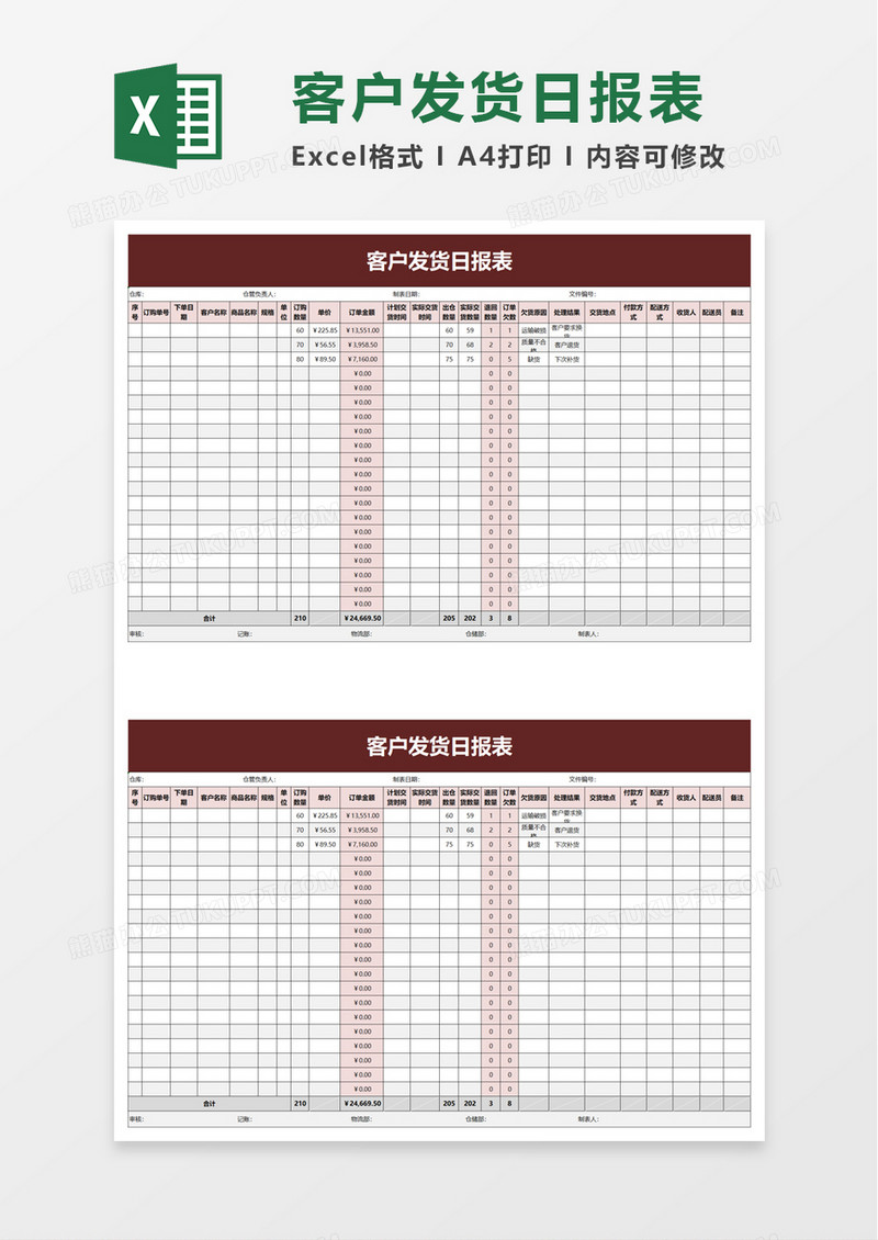 客户发货日报表excel模板