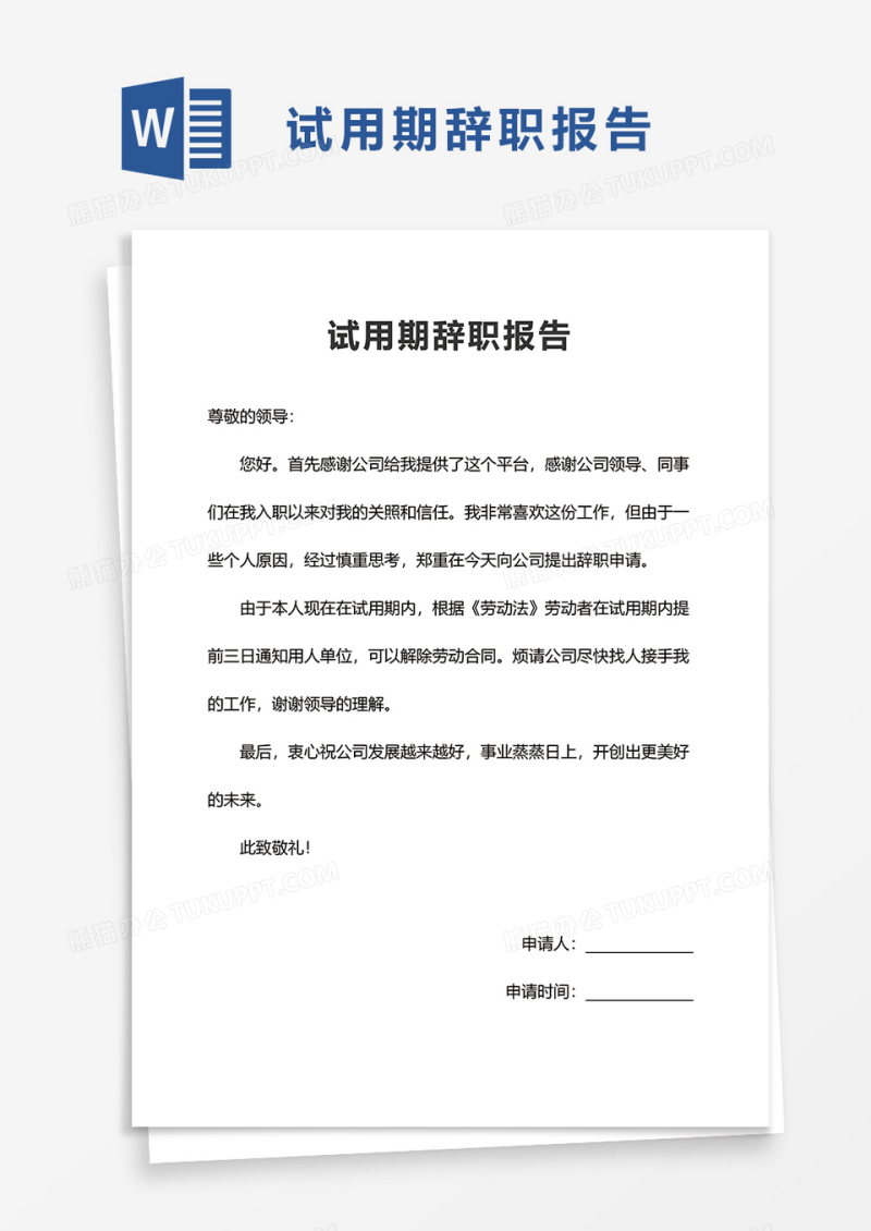 试用期辞职报告word模板