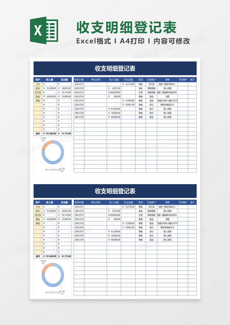 收支明细登记表excel模板