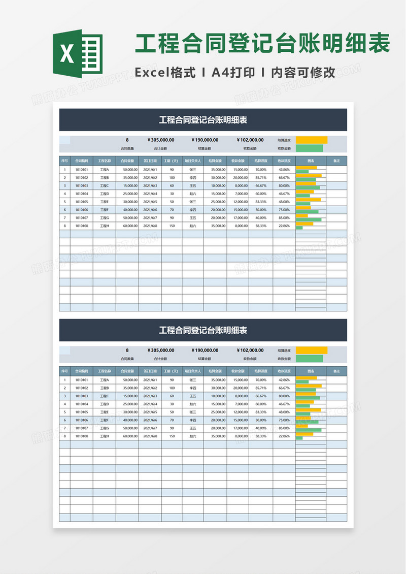 工程合同登记台账明细表excel模板