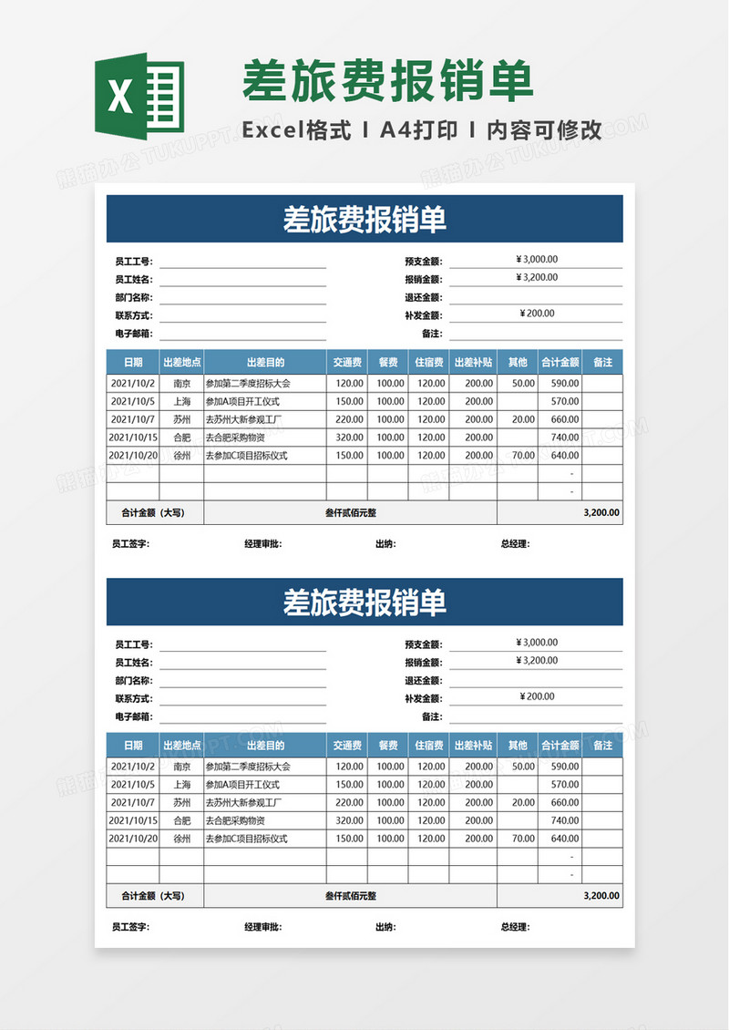 简单差旅费报销单word模板