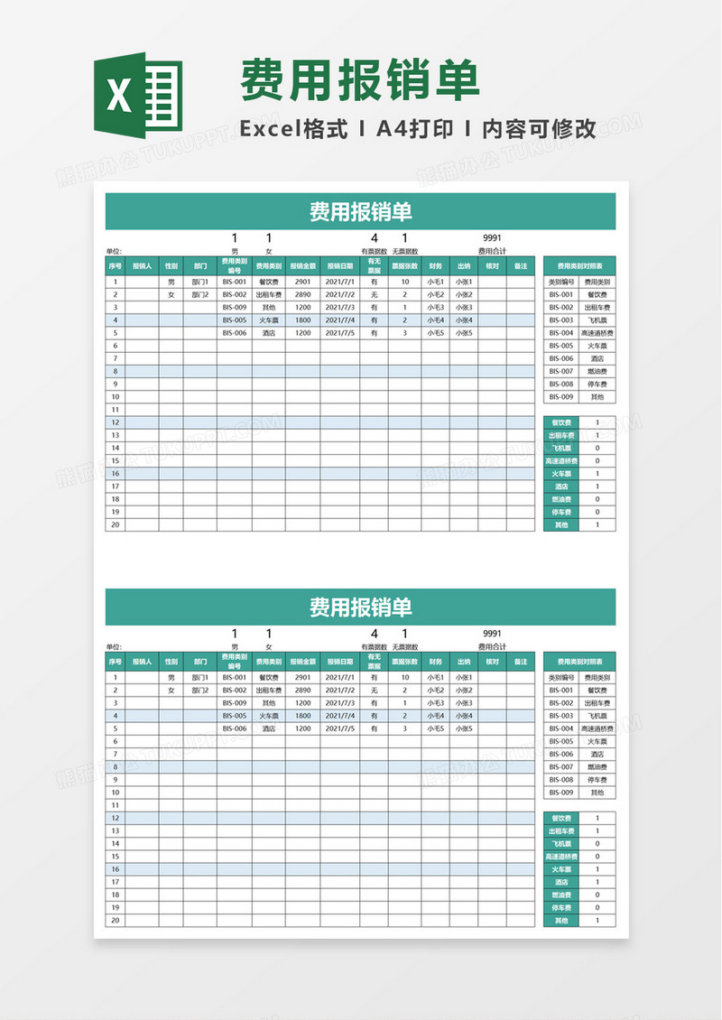 简洁实用费用报销单word模板