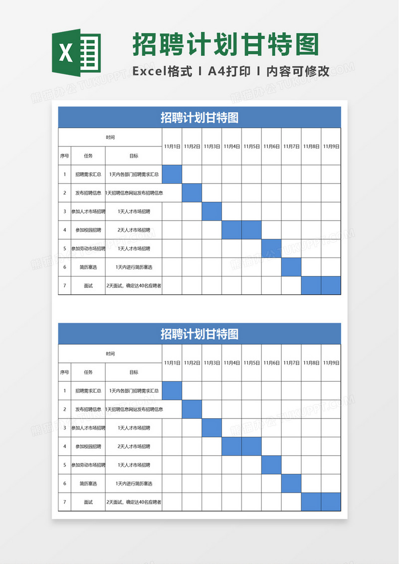 招聘计划甘特图excel模板