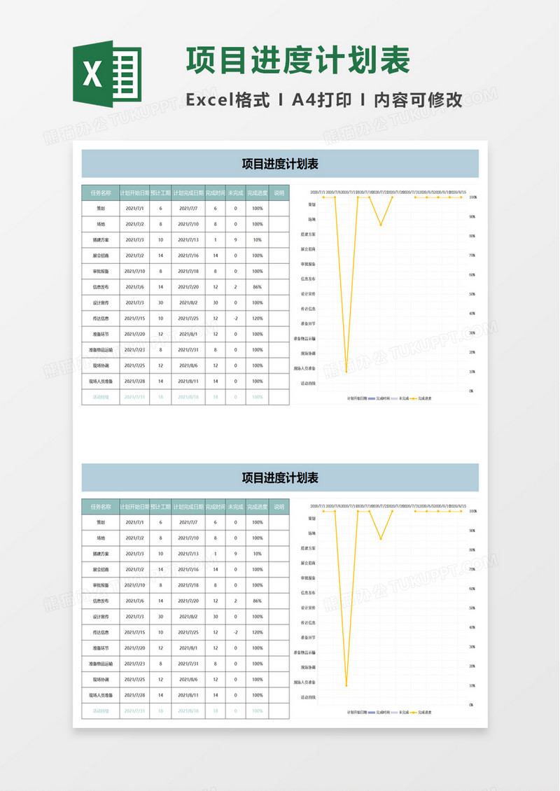 简约实用项目进度计划表excel模板