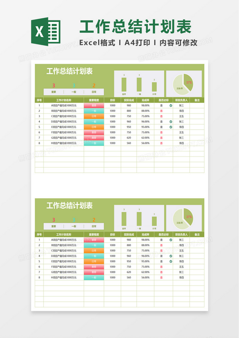 实用简洁工作总结计划表excel模板