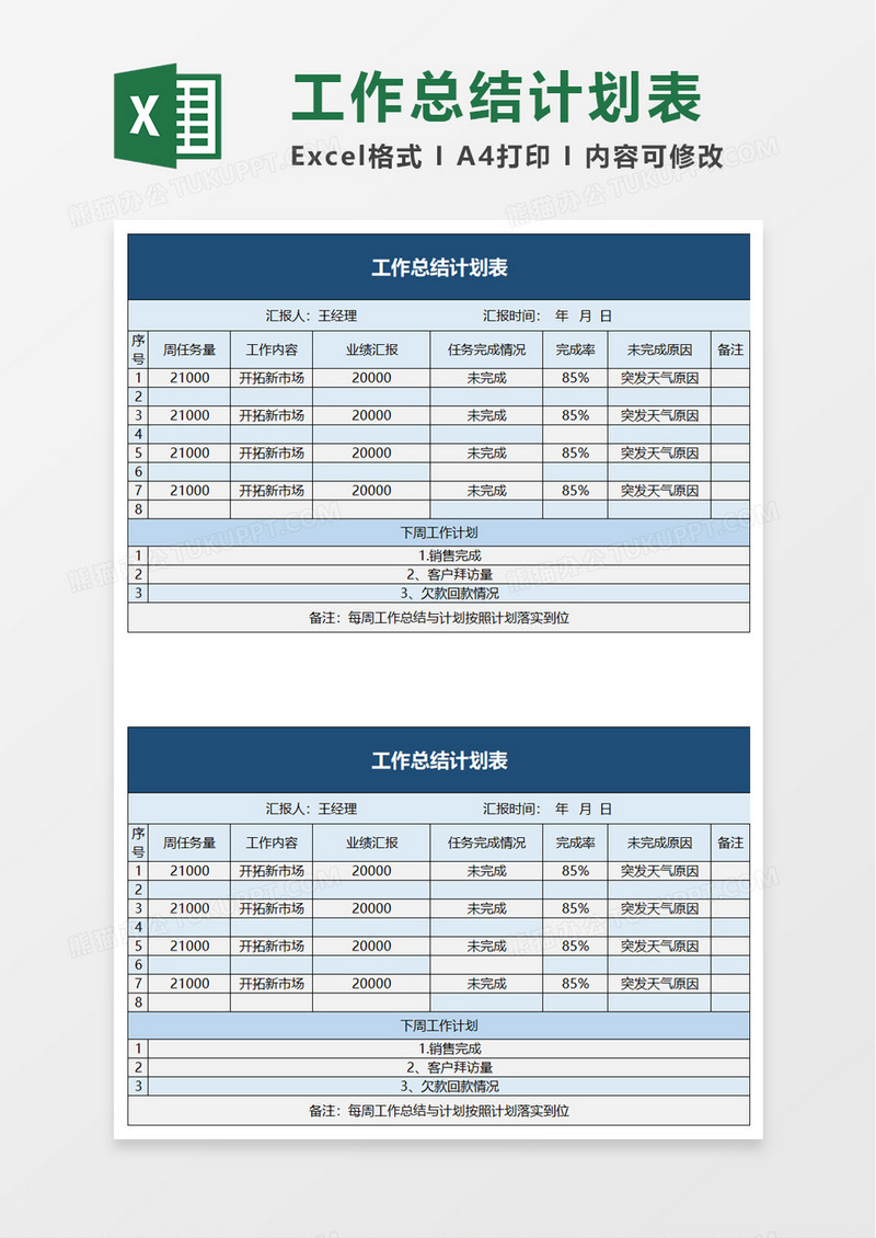 实用工作总结计划表excel模板