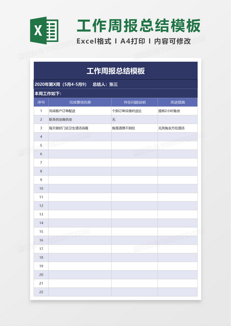 工作周报总结excel模板