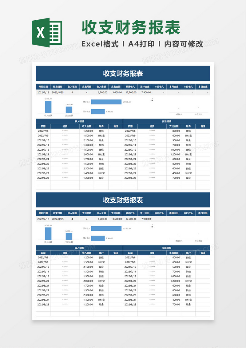 简约公司收支财务报表excel模板