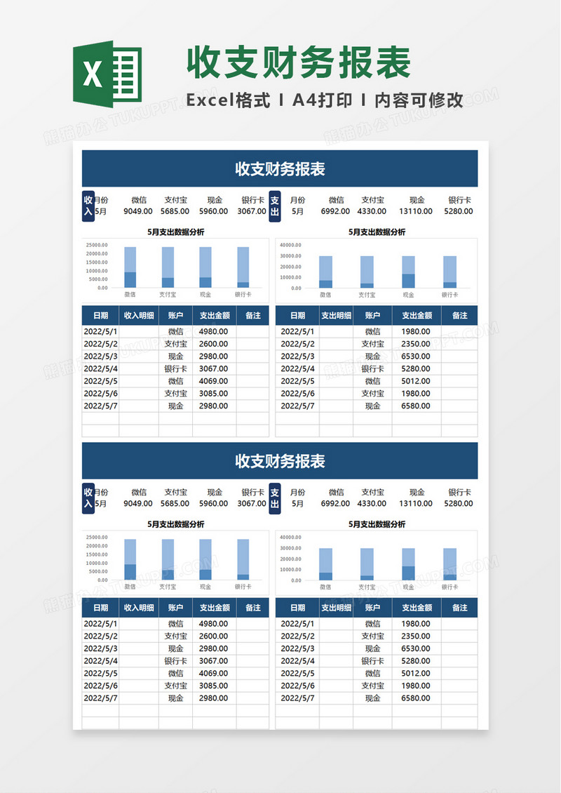 实用简约收支财务报表excel模板