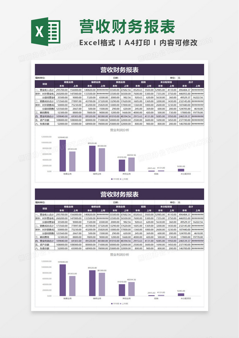 简约实用营收财务报表excel模板