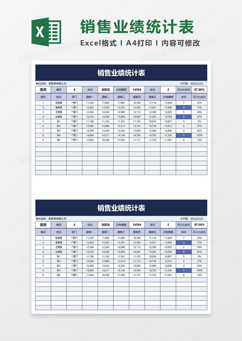 销售业绩统计表excel模板