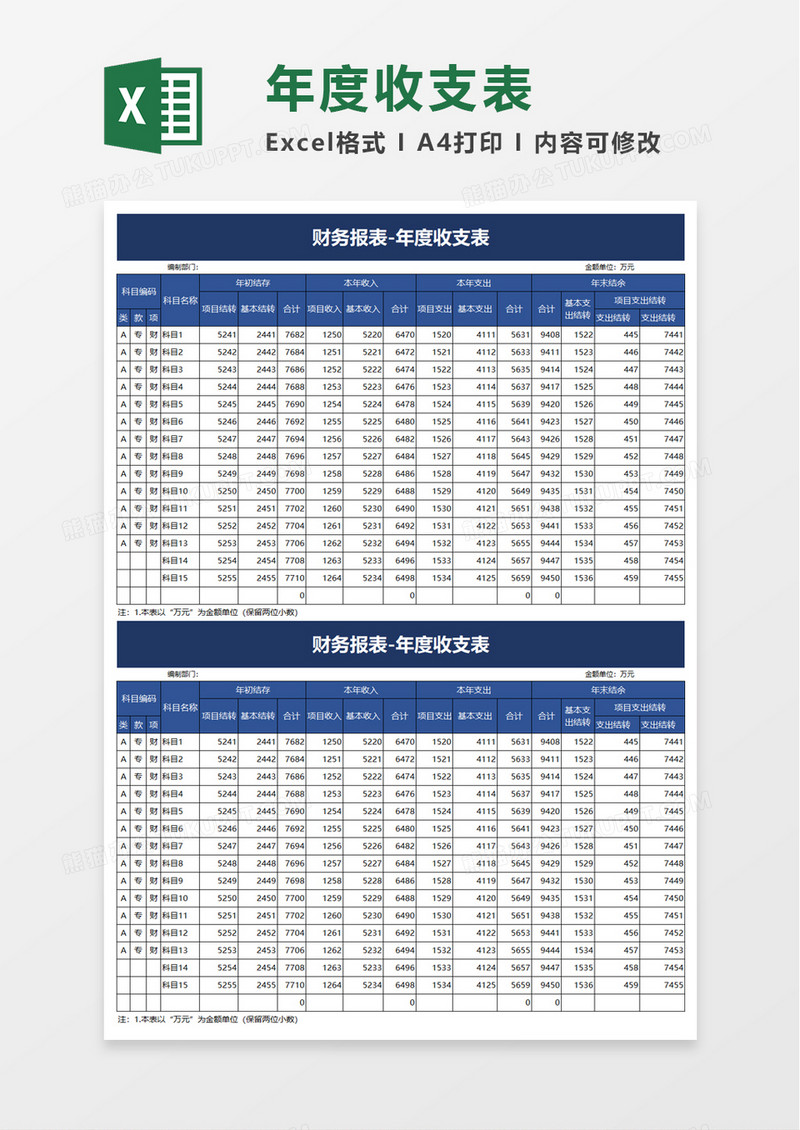 公司年度收支表excel模板