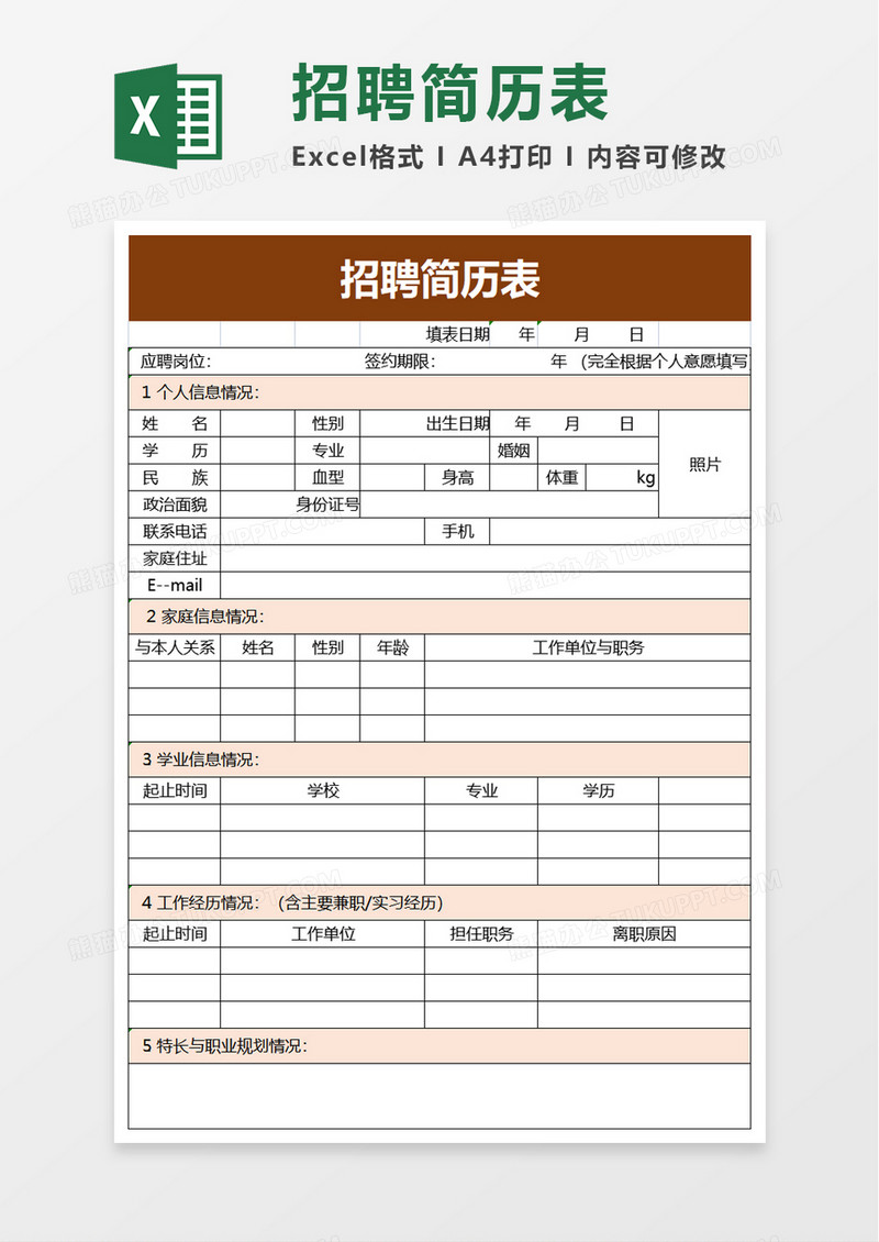 招聘简历表excel模板
