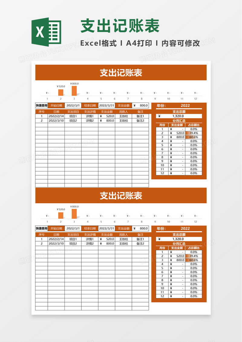 实用支出记账表excel模板