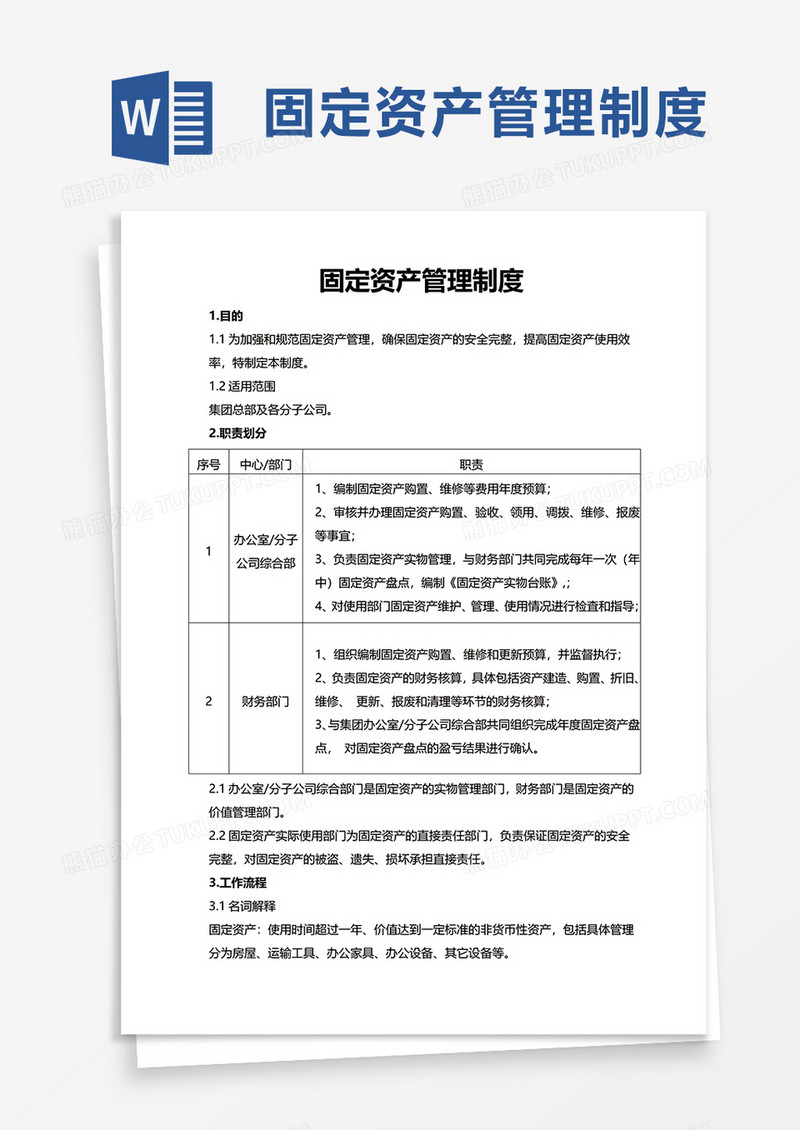 简单简约实用固定资产管理制度word模板