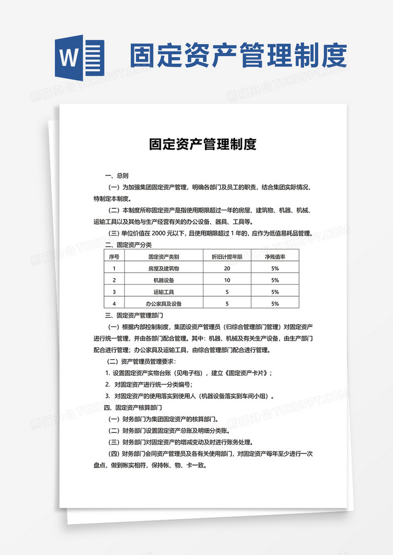 简洁简约固定资产管理制度word模板