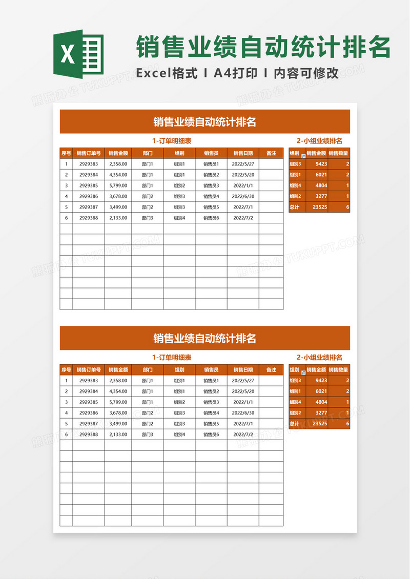 销售业绩自动统计排名excel模板